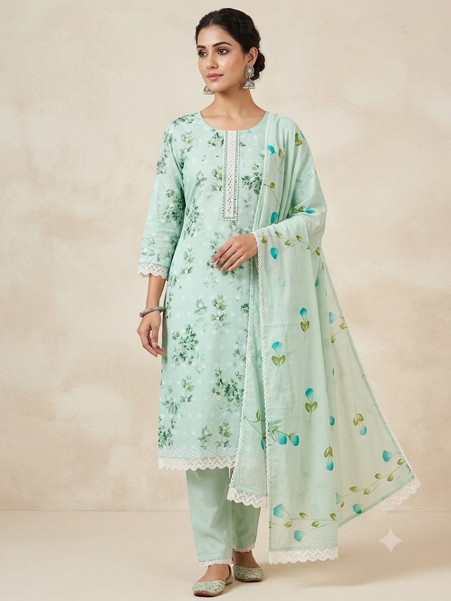 Stitched - print suit with pent duptta 3 ps